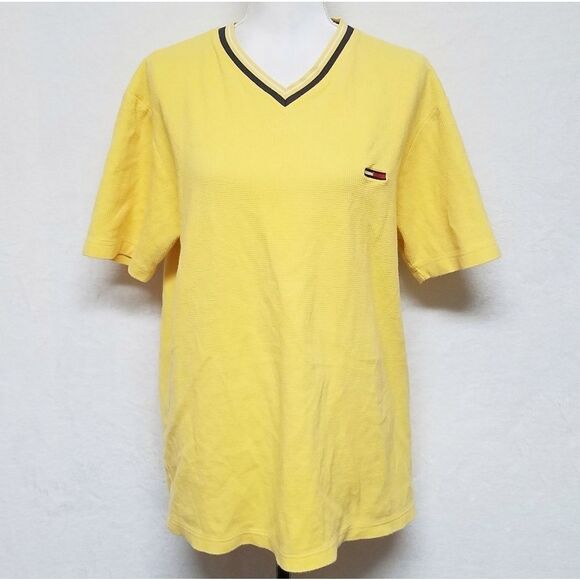 VINTAGE Tommy Hilfiger Yellow V-neck Thermal Tee - Picture 4 of 13
